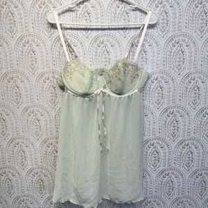 Flora Babydoll Chemise Women XL Green Floral Embroidered Underwire Lingerie Sexy